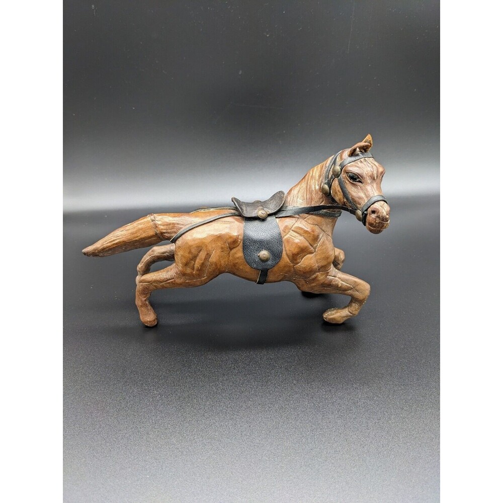Vintage Toy Leather Wrapped Horse Figurine With Saddle & Bridle